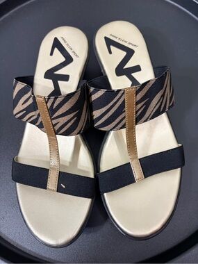 Anne Klein Sport Women's Tan Zebra Print Slide Sandals